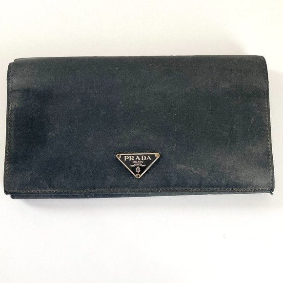 Vintage Prada Tesstuto Black Nylon Tri-fold Wallet, Black Tri-fold Prada Wallet - Picture 1 of 13